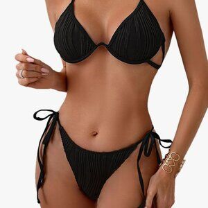 Fanuerg Women's Underwire Triangle Bikini Set Halter String Two Piece Swimsuit